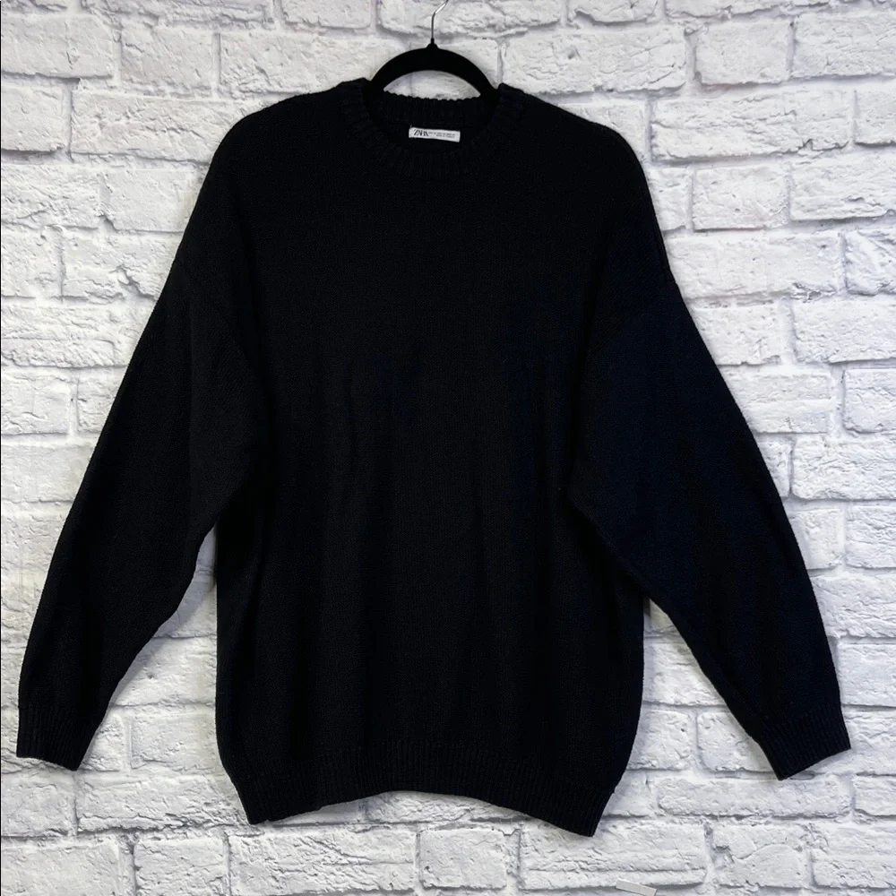 Zara women’s Classic Black crochet long sleeve Sweater size XL